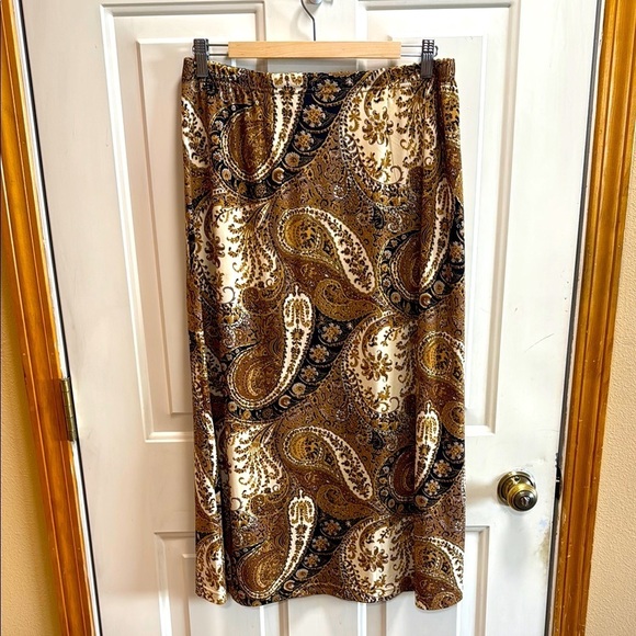 Coldwater Creek Brown Paisley Print Midi Skirt size 12 - Picture 1 of 6